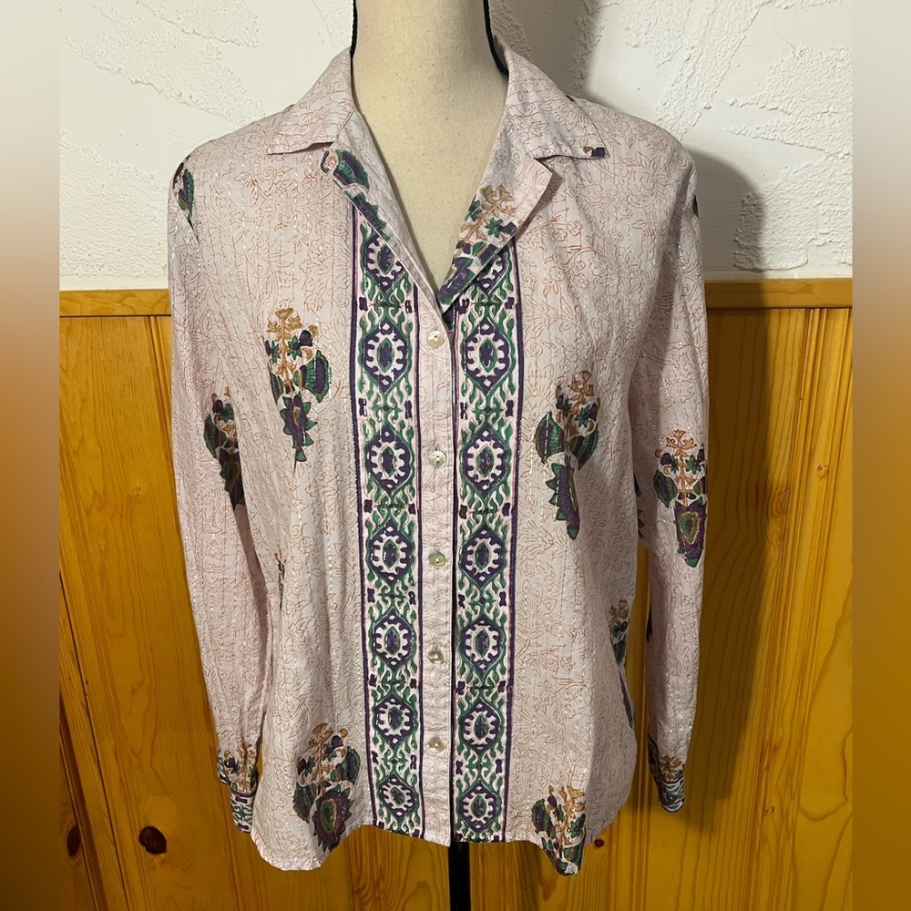 Alix of Bohemia Print Lurex Stripe Shirt Sz-XS - Picture 2 of 9